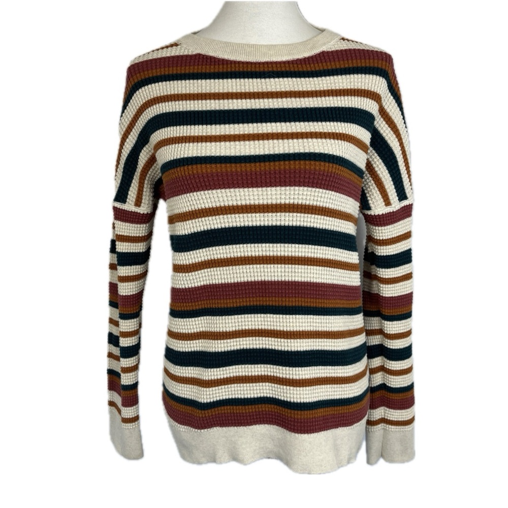 REl Co-op Wallace Lake Waffle Sweater Sz M Striped Granola Indie Gorpcore Cabin